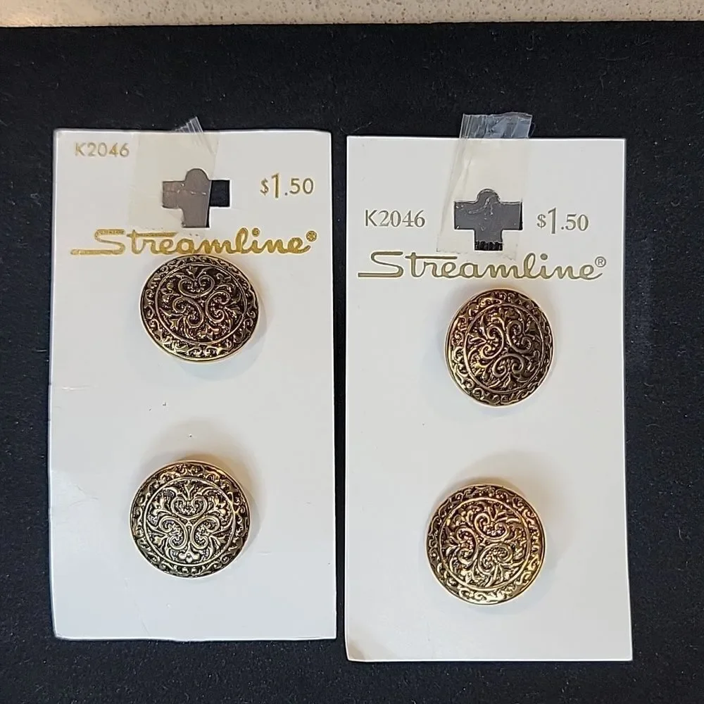 Streamline Vintage Gold Metal Buttons Card Set of 2 #K2046